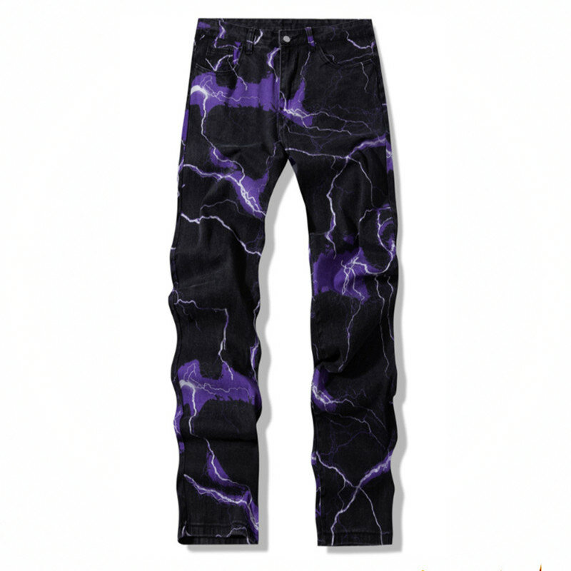 Джинсы Techwear мужские с принтом молнии, модные брюки из денима с принтом Tie Dye Black, уличная одежда, Y2K