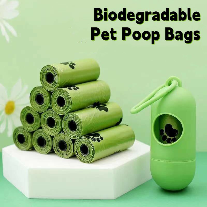 Bolsas biodegradables para residuos de mascotas, bolsas gruesas impresas portátiles para caca de perro, ecológicas, para exteriores, con organizador