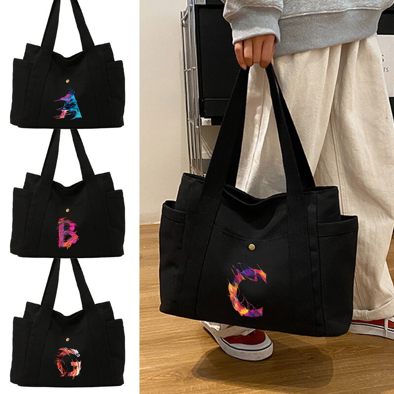 Tas bahu tunggal kanvas wanita, tas bahu tunggal seri pola cat, tas penyimpanan barang perjalanan luar ruangan