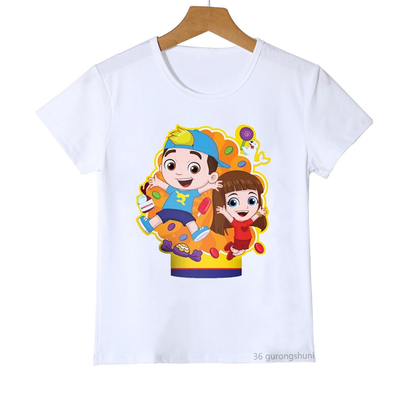 子供のための漫画のプリントが施されたカジュアルな夏のTシャツ,男の子と女の子のためのモダンな服
