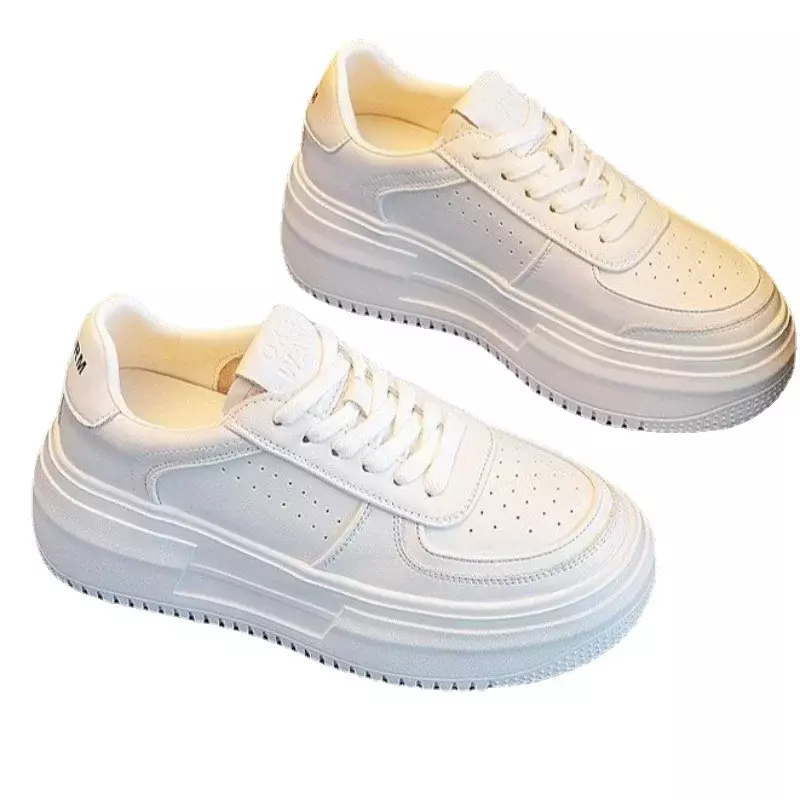 รองเท้าผ้าใบผู้หญิงสีขาวลำลอง, รองเท้าหนังผู้หญิง2024ใหม่รองเท้าผ้าใบวัลคาไนซ์ระบายอากาศได้ดีใส่วิ่งเดินเล่นกีฬา