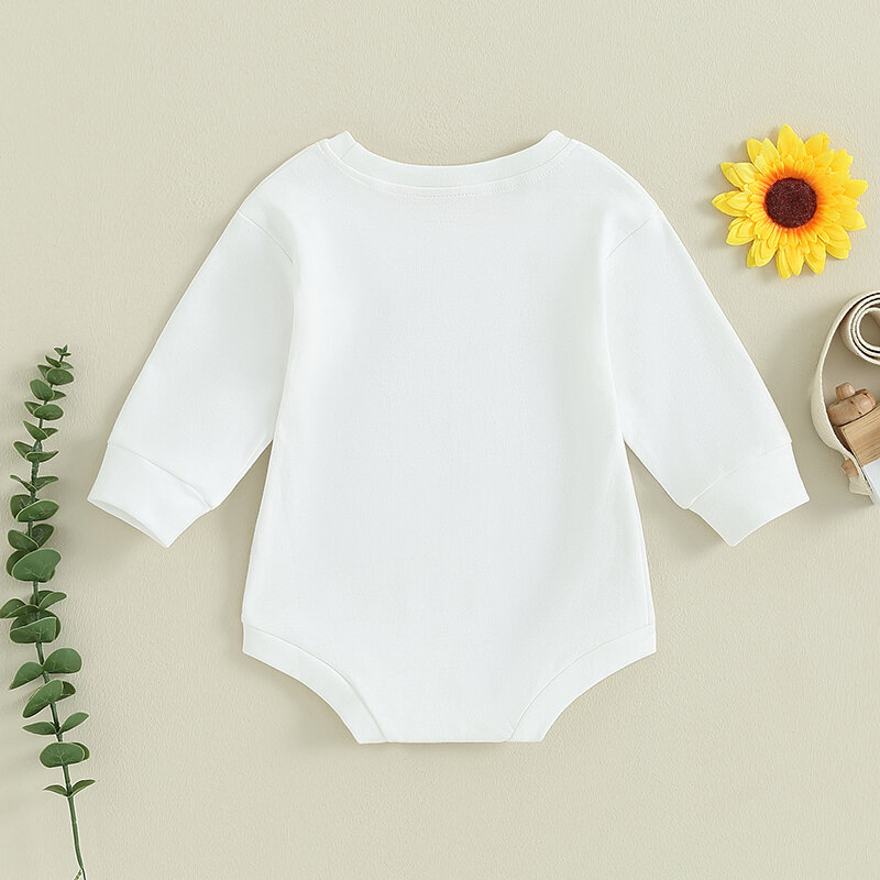 2023-08-03 Lioraitiin 0-18M Infant Baby Girls Casual Bodysuit Crewneck Beige Long Sleeve Fuzzy Letter Embroidery Playsuit