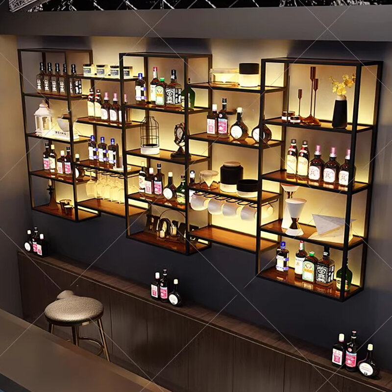 خزانة بار مثبتة على الحائط للزجاجة ، زاوية الرف ، التخزين التجاري ، خزائن النبيذ ، الصالون ، الكوكتيل ، أثاث النادي