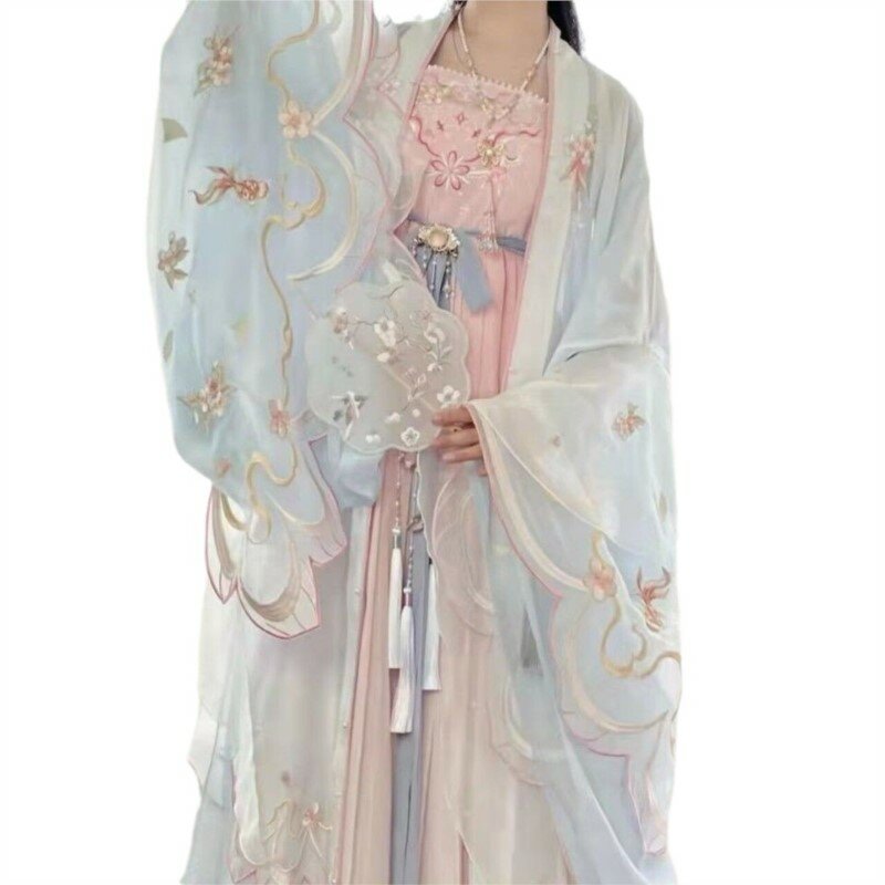 Camisa bordada pesada de camada dupla feminina, saia quixote, manga grande, hanfu feminino, hanfu, novo estilo