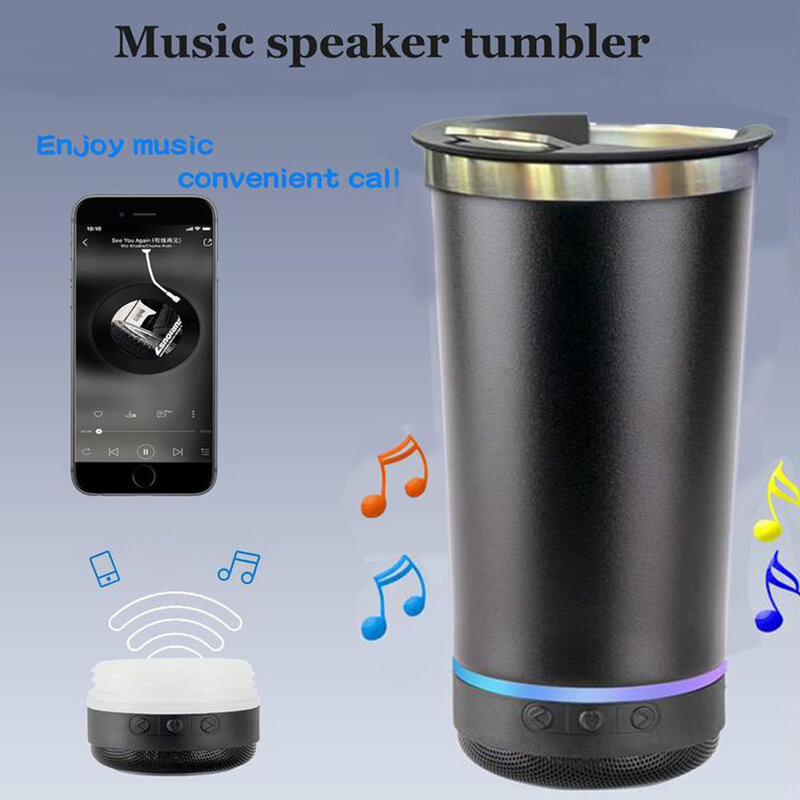 Speaker Bluetooth 16oz, cangkir kopi, cangkir bir baja tahan karat, cangkir es krim mobil luar ruangan portabel dengan pembuka botol