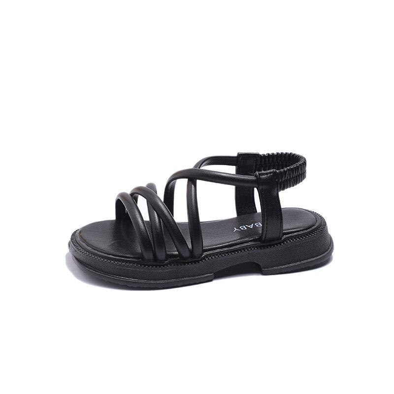 Sandali per ragazze a righe colorate Soild 2024 sandali con punta aperta luminosa più nuovi di moda scarpe da spiaggia estive con bottoni morbidi per ragazze