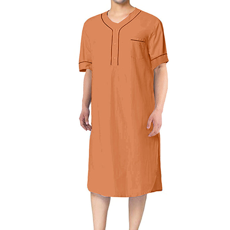 Männer muslimische Kleidung Kurzarm Jubba Saudi-Arabien lange Kaftan Thobe lose Robe feste atmungsaktive Unterwäsche lässige Homewear
