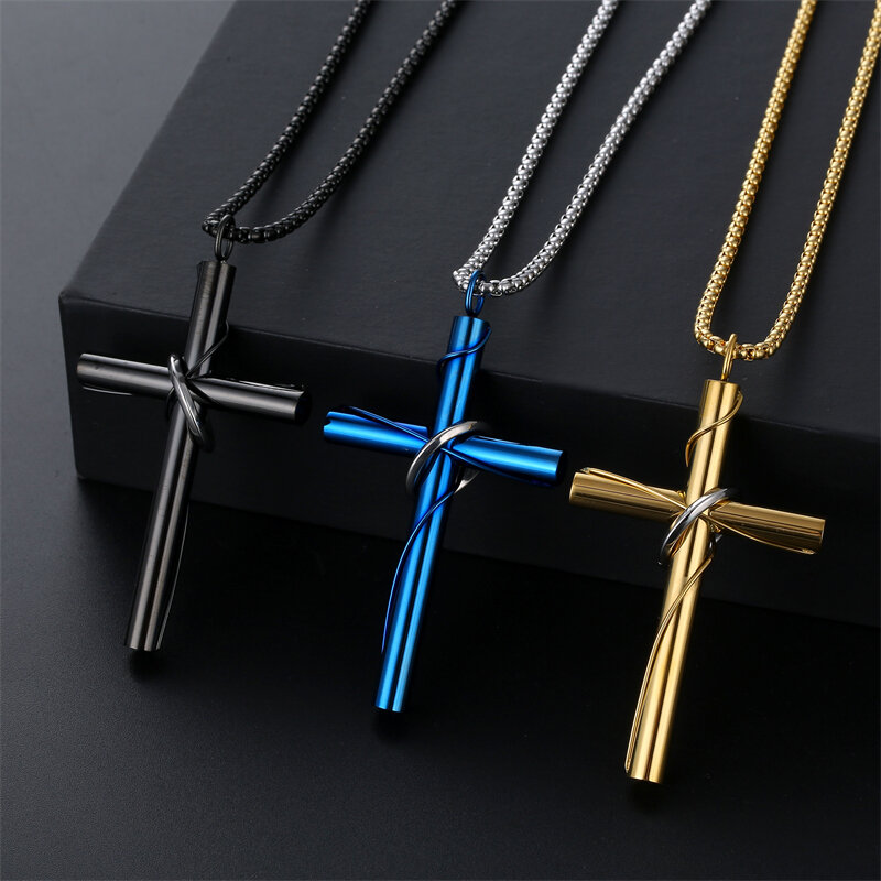 OPJ European And American Exaggerated Domineering Oversized Cross Love Winding Steel Wire Pendant Jewelry