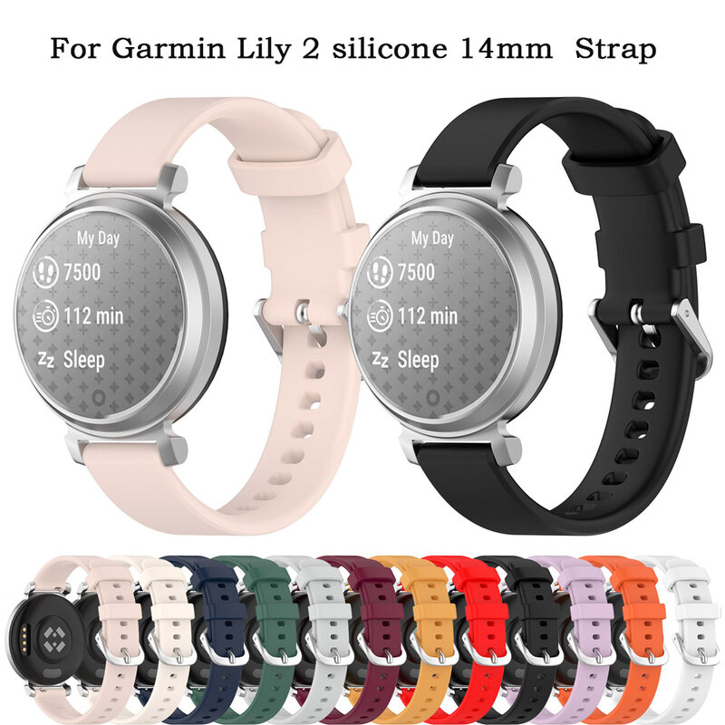 Gelang jam tangan Garmin Lily 2, silikon resmi lembut 14mm, gelang tali jam untuk Garmin Lily 2, aksesori tali 14mm