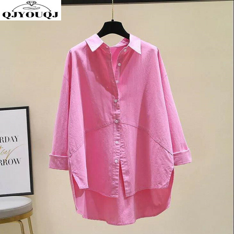 Langarmhemd aus reiner Baumwolle für Damen Frühling/Sommer neue koreanische Version lockeres und stilvolles lässiges Hemd zur Alters reduzierung