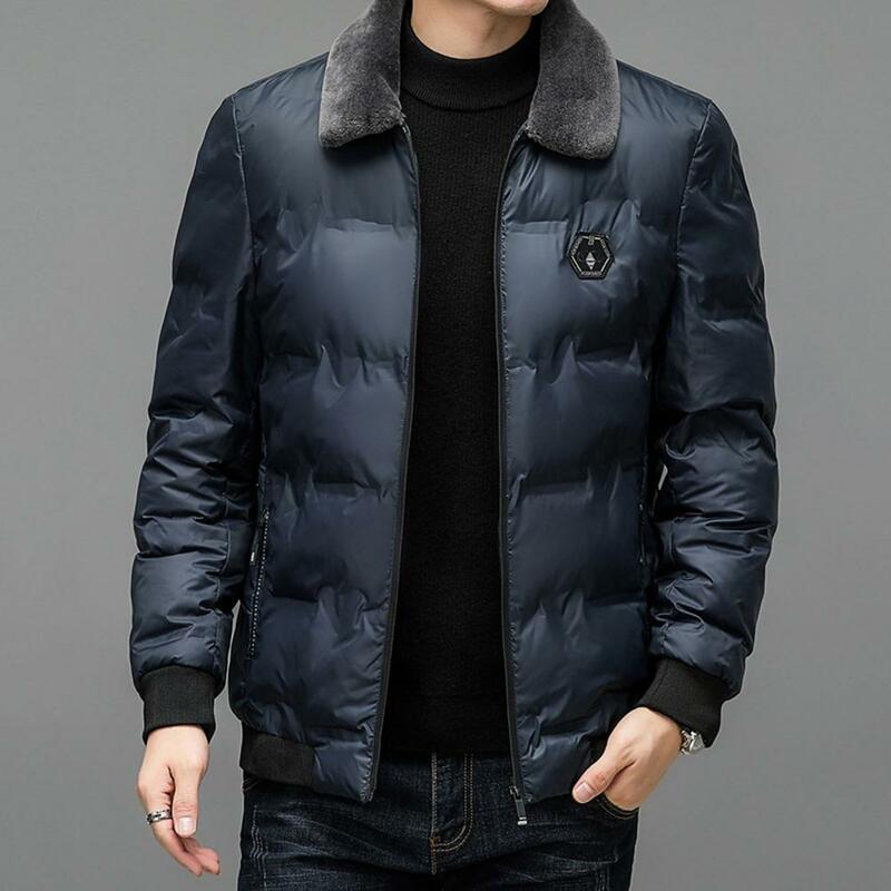 Jaqueta térmica de comprimento médio masculina, casaco elegante, lapela de pele sintética, resistente a vento, plus size, acolchoado, outono, inverno
