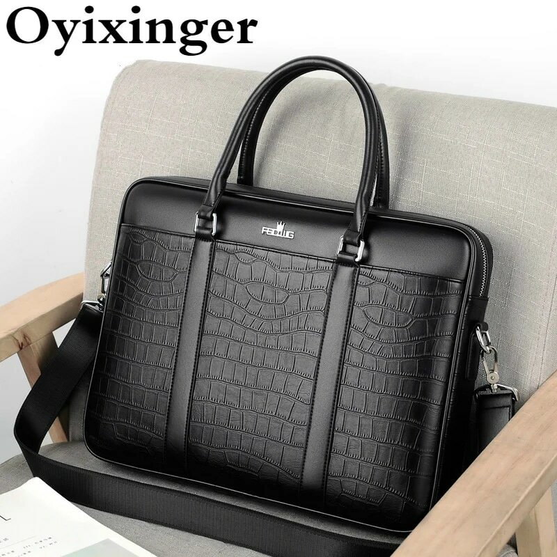 Oyixinger мужская сумка, Модный деловой портфель для мужчин с крокодиловым узором, кожаная сумка для 14-дюймового ноутбука, повседневные сумки через плечо