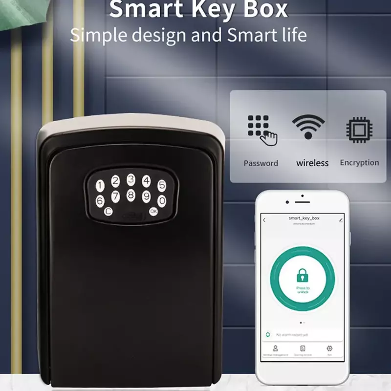 Key Safe Box Smart Strongbox (Password + Mobile Phone APP Unlock ) Warehouse Wall-mounted Anti-lost Key Lock Box Remote Control
