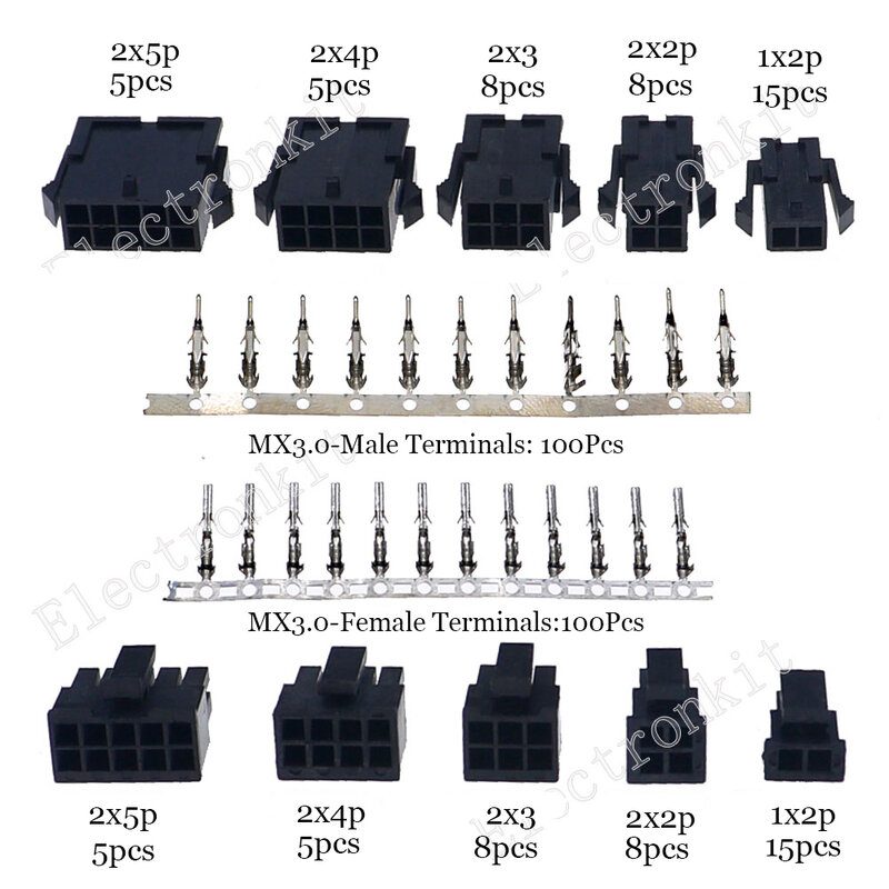 282pcs MX3.0-2P 4P 6P 8P 10P 5557 5559 Crimp Male Female Terminals Pin Plug Connectors Mixed Box kit