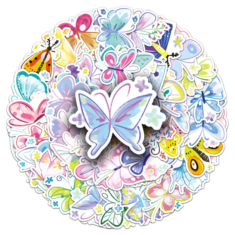 Stiker grafiti seri kupu-kupu kartun kreatif, stiker grafiti cocok untuk helm Laptop Dekorasi Desktop DIY 50 buah