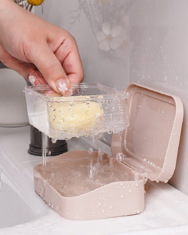 1pc Portable Non Slip Soap Box with Lid Toilet Shower Tray Draining Rack Bathroom Gadgets Soap Dish Soap Tray Holder