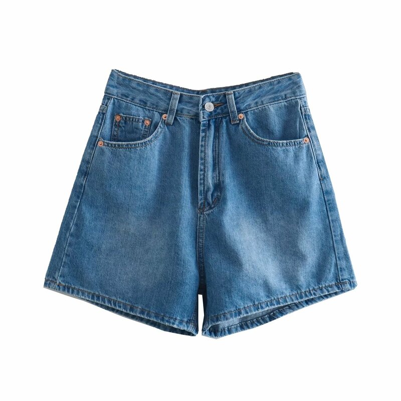 Dave & di Sommer Denim kurze nordische minimalist ische Mode hohe Taille gerade Denim blau Bermuda Shorts Frauen