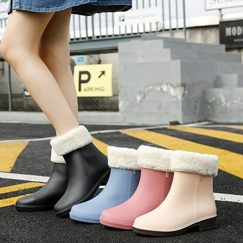 Summer New Outdoor Fashion Women's Waterproof Rain Boots Mid-Tube Outdoor Travel Non-Slip Casual Boots Work Boots Size 36-40