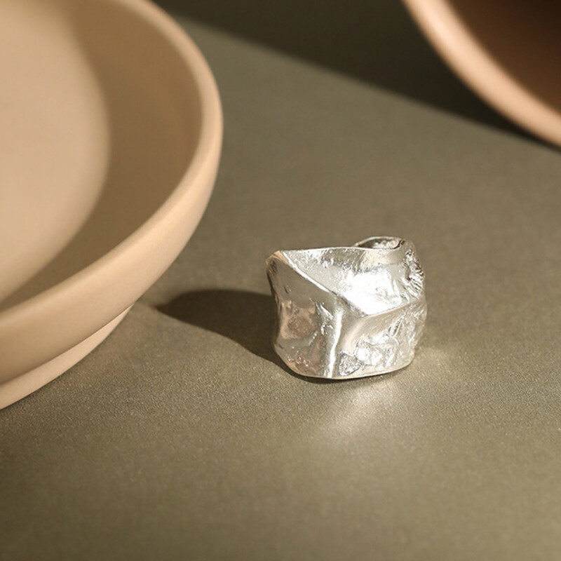 Anel de prata esterlina irregular, aço 925, joia masculina para mulheres, designer coreano, abertura de ouro