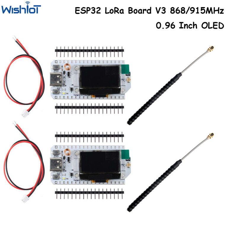 2 Conjunto 0, 96 polegadas OLED SX1262 Wifi BLE ESP32 V3 Placa de Desenvolvimento de Nó LoRa32 IoT Dev Board 868/915Mhz Antena Versão Atualizada