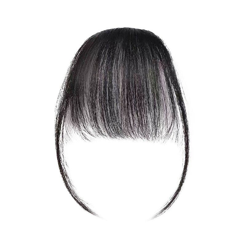 Wig klip Natural poni udara palsu, 1 buah klip rambut poni ekstensi rambut sintetis alat penata rambut poni palsu coklat hitam