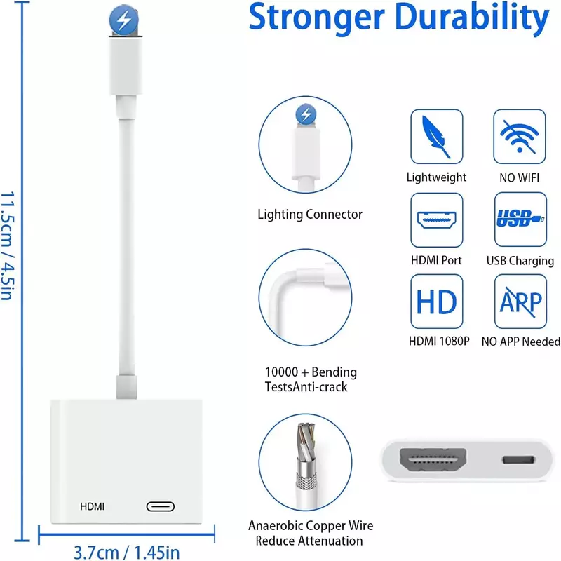Adaptador HDMI para iPhone iPad para TV, Lightning para Adaptador HDMI, 1080P Lightning Digital AV Converter, Cabo de tela de sincronização