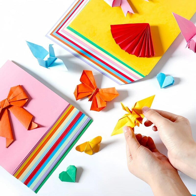 Carnevale Origami! Set di carte origami da 400 fogli. 4 diverse dimensioni artigianato carte creative fai da te in tinta unita