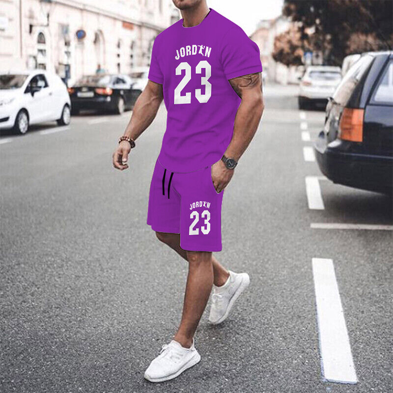 Geel Heren Mesh Hiphop Basketbal T-Shirt 23 Bedrukt Herenpakken Streetwear Streetwear Shorts + Tops 2-delige Set