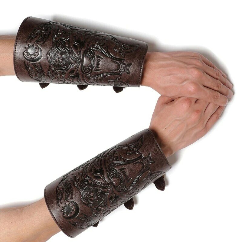 Halloween Medieval Wrist Bracer with Adjustable Pin Adult Role Play Pirate Renaissances Knight PU Pirate Wristband
