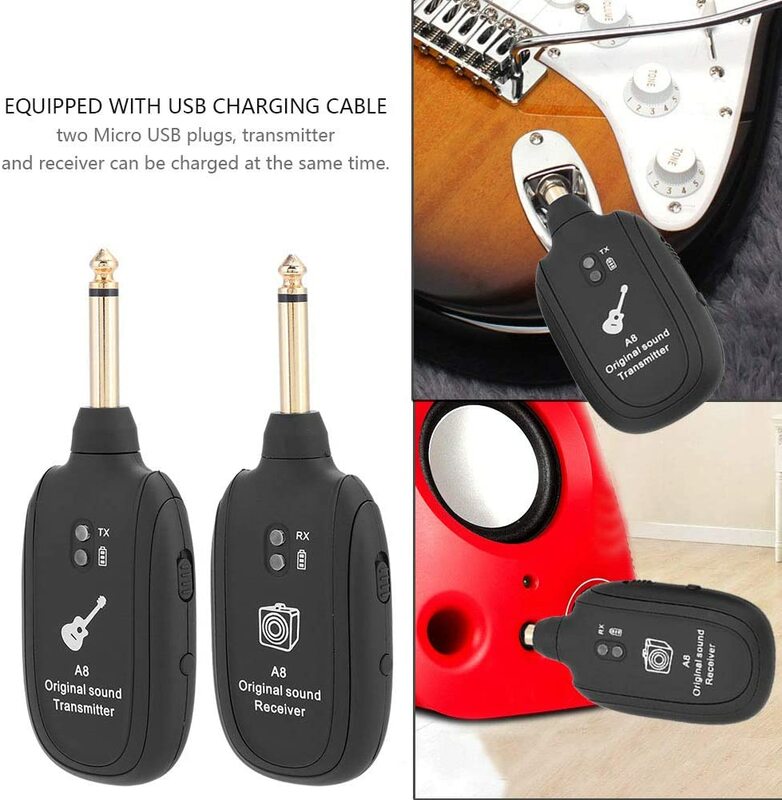 Wireless Guitar System Built in 4 Channels Wireless Guitar Transmitter Receiver for Electric Guitar Bass Violin
