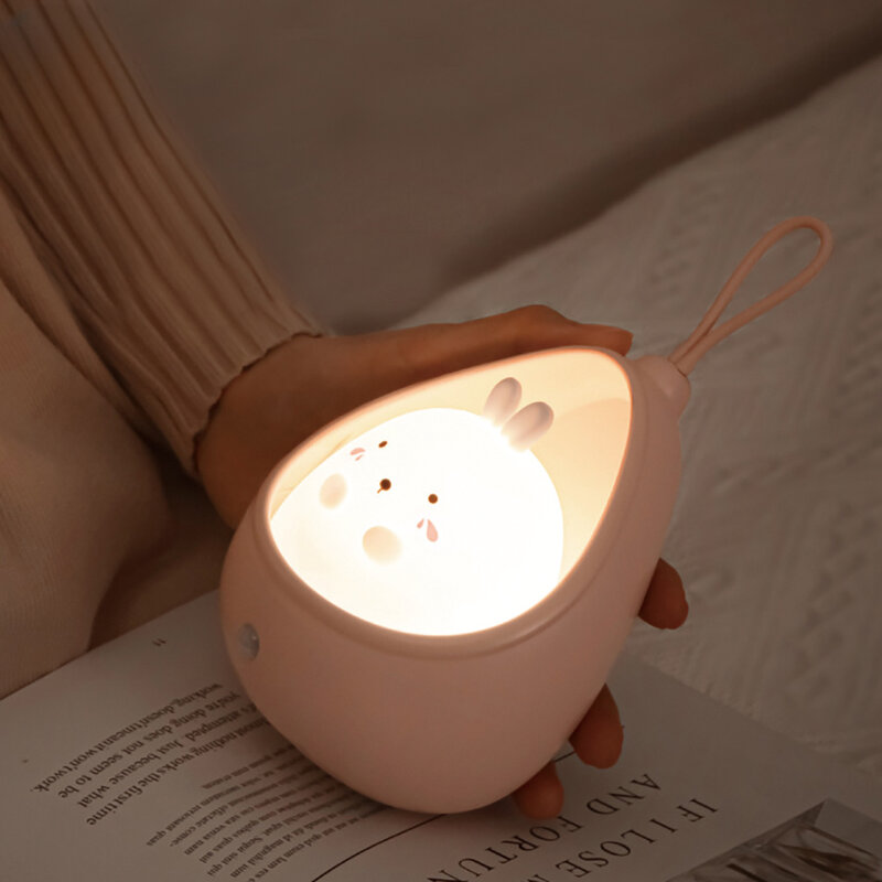 LED 야간 조명 센서 제어 귀여운 동물 인간 유도 램프, 어린이 침실, USB 충전식 실리콘 벽 조명