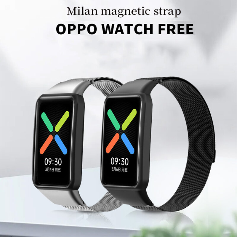 Milan Magnetic Metal Watch Strap para OPPO, Stainless Steel Mesh Bracelet, Smart Watch Band, Wristband Loop Accessories, Free Loop