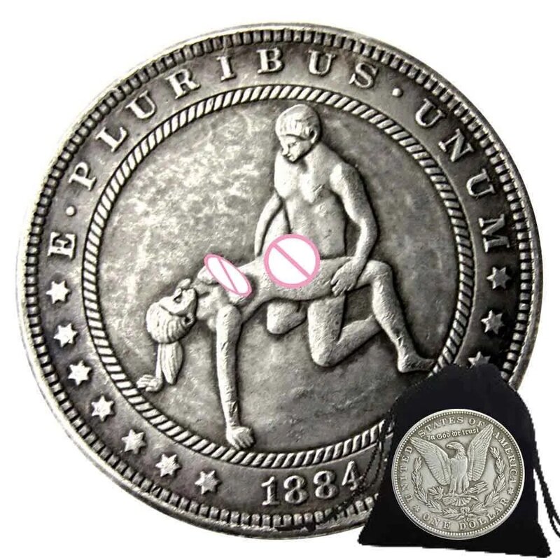 เหรียญคู่รักสุดหรูรักเหรียญโรแมนติก1ดอลลาร์เหรียญศิลปะไนท์คลับกระเป๋าเหรียญที่ระลึกโชคดี + ถุงซานตา