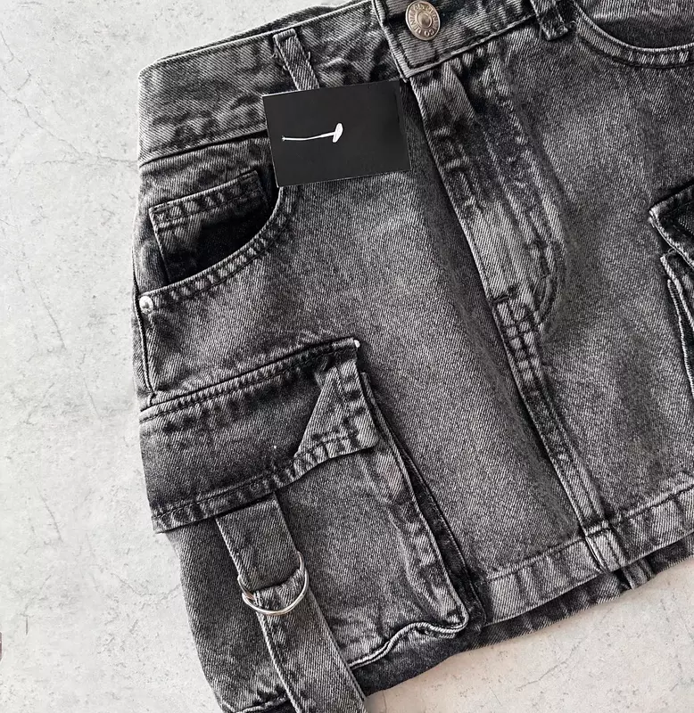 Юбка Y2k Женская в готическом ретро стиле, модная пикантная клетчатая джинсовая мини-юбка с несколькими карманами, Повседневная Уличная одежда в стиле Харадзюку, Черная