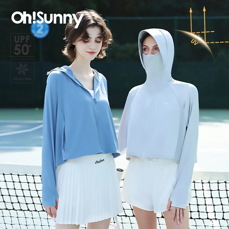 OhSunny 여성용 자외선 차단 코트, 쿨칠 원단, 자외선 차단 통기성 피부, UPF50 +, 속건성 후디, 야외 여름 스포츠 재킷