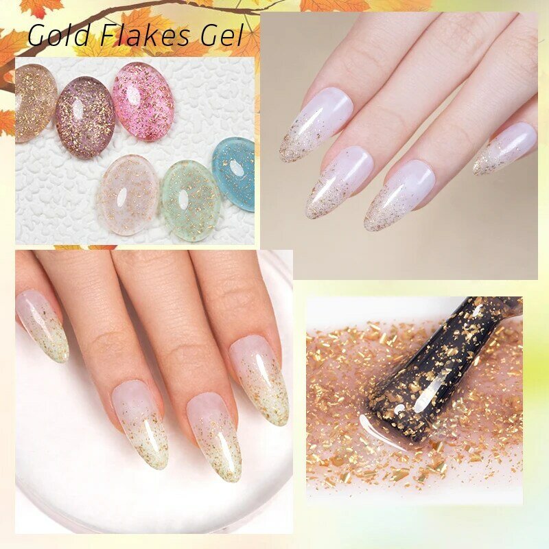 BOZLIN-esmalte de uñas en escamas doradas, esmalte de uñas de Color brillante con lentejuelas, lámpara UV/LED, barnices para decoración de uñas, diseño DIY