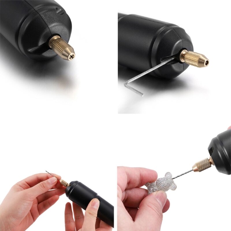Mini taladro eléctrico USB negro tipo 360, Mini taladro eléctrico perforado con perlas cristal epoxi para fabricación
