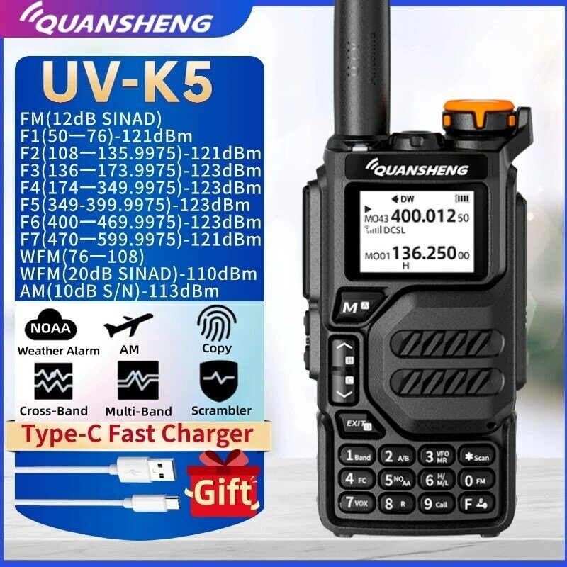 Quansheng-Uvk5ハンドヘルドウォーキートーキー、長距離、アウトドアハムラジオ、マルチ周波数、全長、reteis、5 w