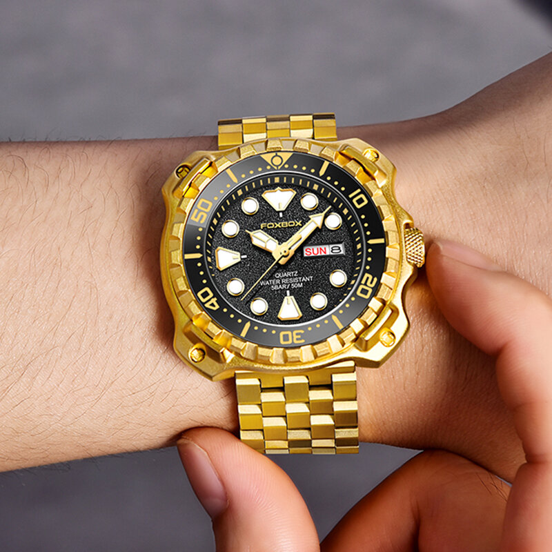 LIGE jam tangan bisnis 2023 pria, jam tangan merek FOXBOX pria modis tahan air 30M Quartz Chronograph Montre Homme
