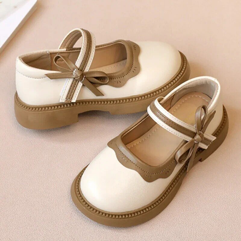 Mary Jane-zapatos de cuero para niña, calzado de princesa con lazo, elegante, a la moda, dulce, informal