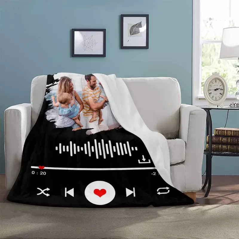 Spersonalizowany koc muzyczny z kodem Spotify, niestandardowe koce ze zdjęciami dla kochanek par, koce z pamiątkowymi prezentami pary