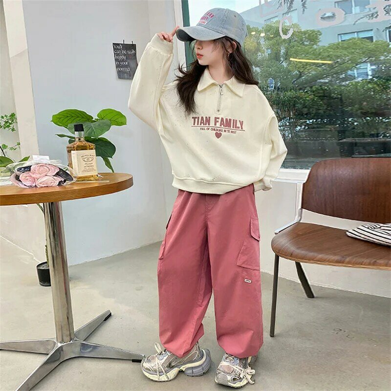 Girls' Spring tracksuit 2024 new Korean version of CuHK children 6-15 years old youth wear