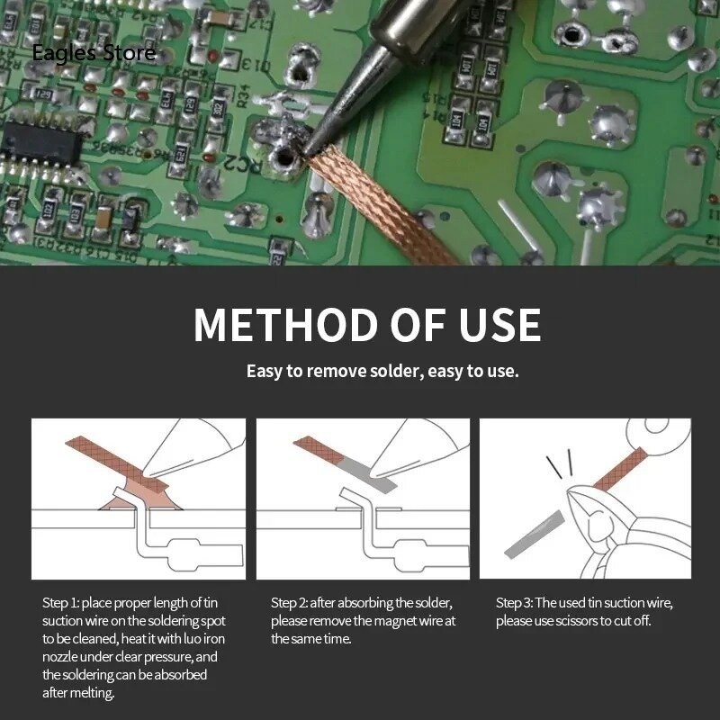 1.5-3.0mm x 1.5m Desoldering Mesh Braid Tape Copper Welding Point Solder Remover Wire Soldering Wick Tin Lead Cord Flux