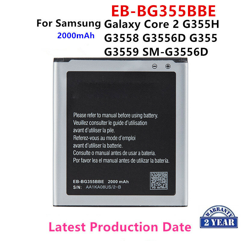 Batería para Samsung Galaxy Core 2, EB-BG355BBE de 2000mAh, sin NFC, para modelos G355H, G3558, G3556D, G355, G3559 y SM-G3556D