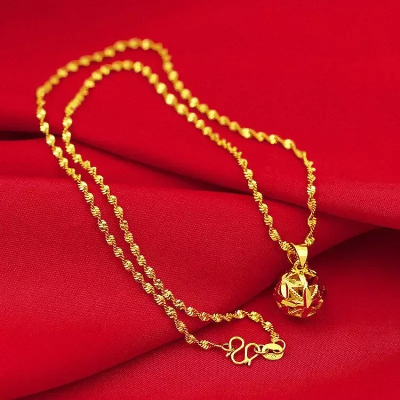 قلادة 24 قيراط من الذهب الحقيقي للنساء ، قلادة ذهبية ، مجوهرات نسائية ، موضة آلاف العناصر