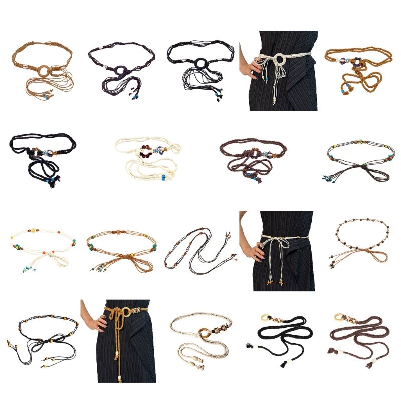 Multi-type Can Choose Bohemian Waist Belt Women Elastic Belt Weave Braided Belt Thin Waistband Colorful Waist Rope