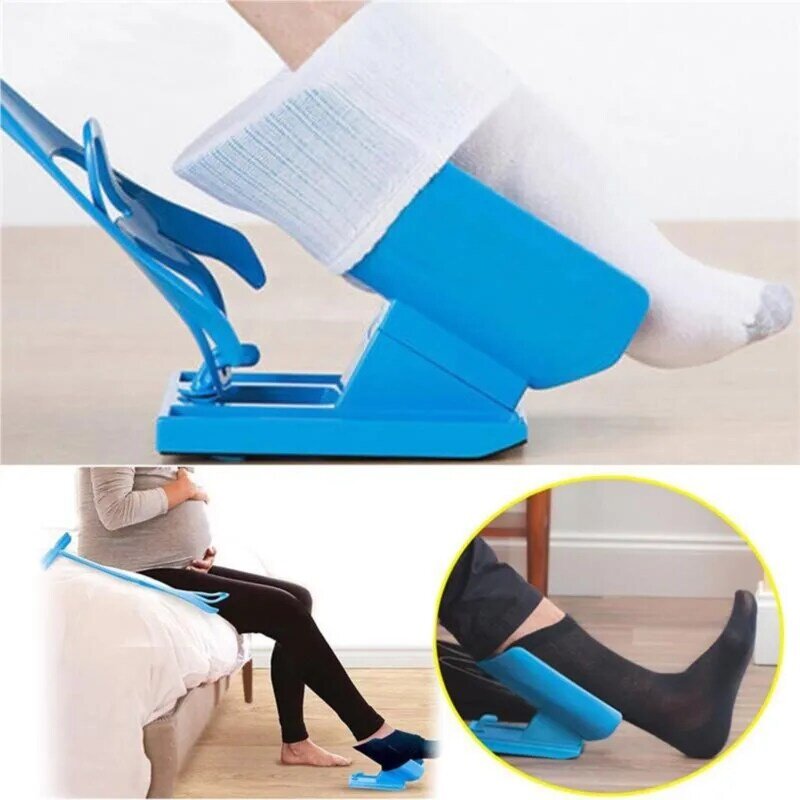 Flexible Sock Aid Kit Slider Easy On Off for Putting On Socks Stockings Sock Aide Device Blue Helper Kit Helps Put Socks On Off