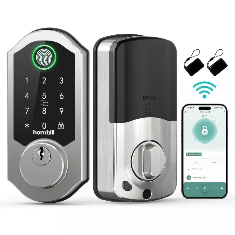 WiFi Deadbolt Smart Door Lock: Hornbill Keyless Entry , Alexa Fingerprint Keypad  Bluetooth Electronic Deadbolt f
