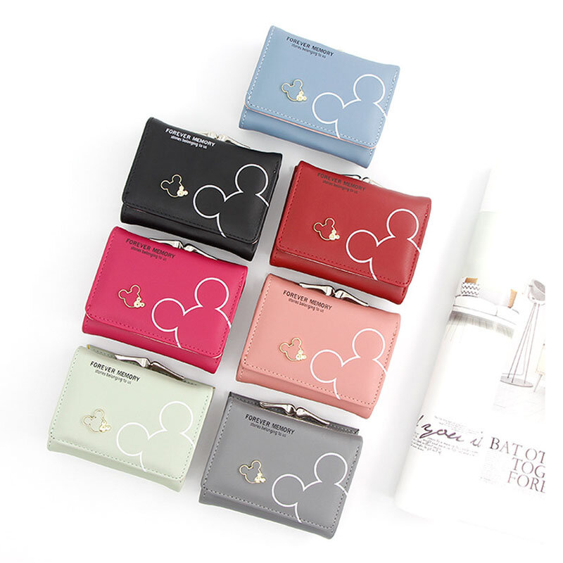 Disney Cartoon Mickey Mouse Wallet for Women's PU Leather Coin Purse Woman Mini Short Wallets Girls Bags Fashion Accessories