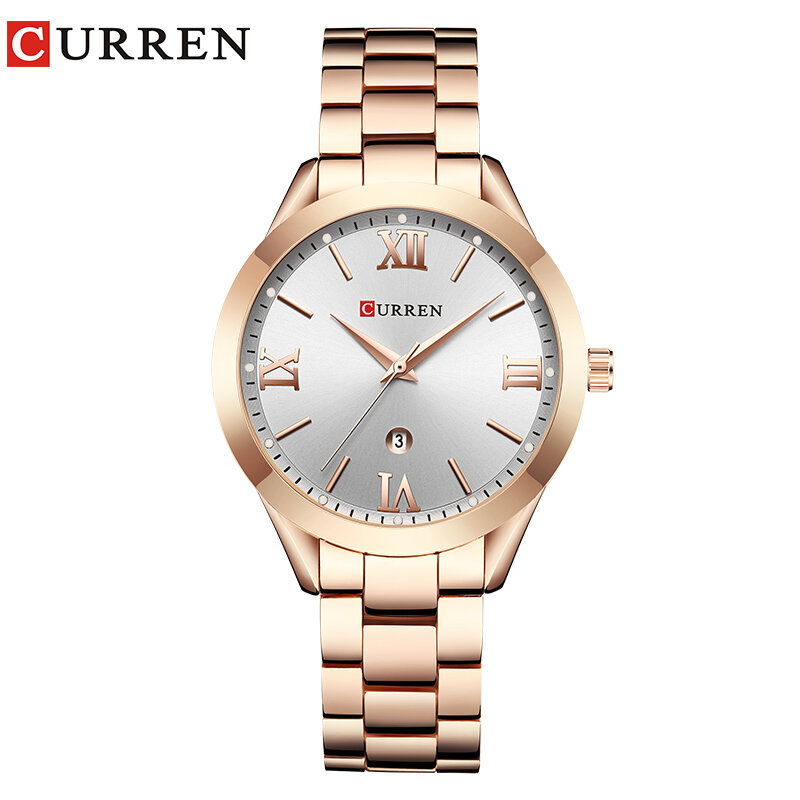 Curren-女性用クォーツ時計,ステンレス鋼,金メッキ,防水ブレスレット,高級ファッション